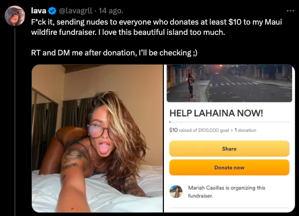 Plop: Modelo de OnlyFans intentó recaudar dinero para incendios de Hawái (y salió mal)