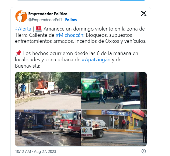 Violencia en Michoacán: Apatzingán despertó con bloqueos y quema de tiendas