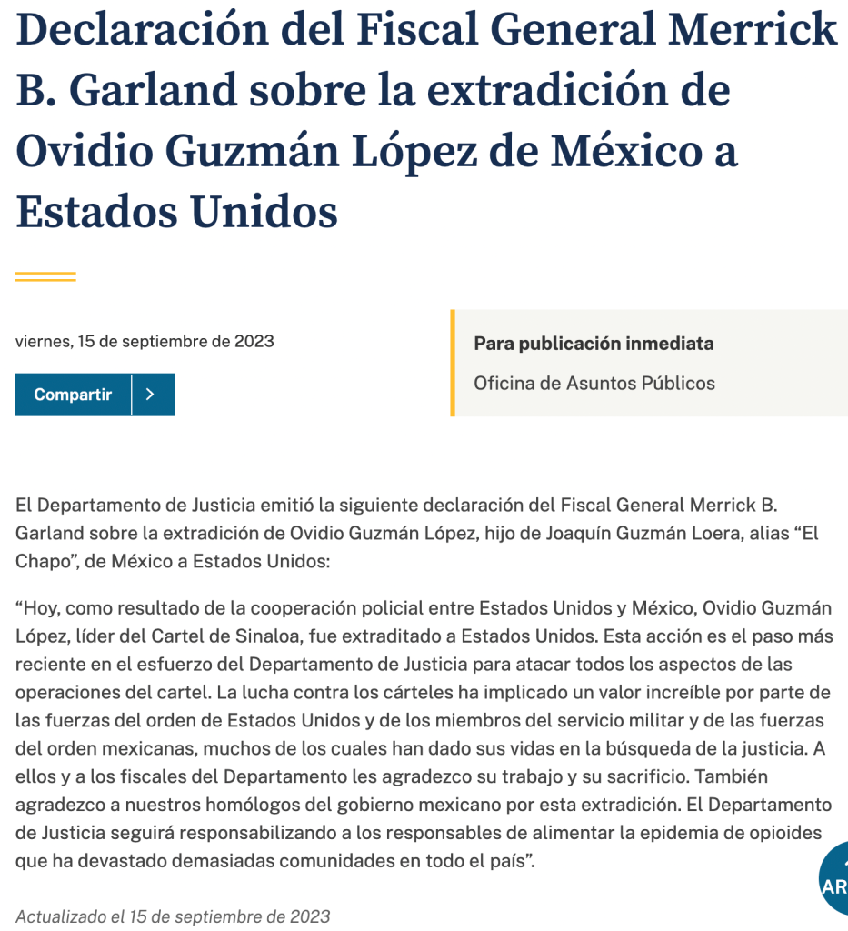 Extraditaron a Ovidio Guzmán rumbo a Estados Unidos y esto sabemos