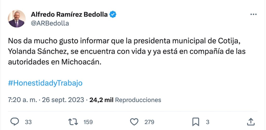 Liberan a la alcaldesa secuestrada de Cotija, Yolanda Sánchez