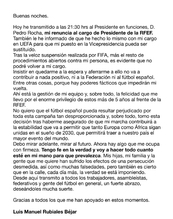 Lis Rubiales renuncia a la federación española