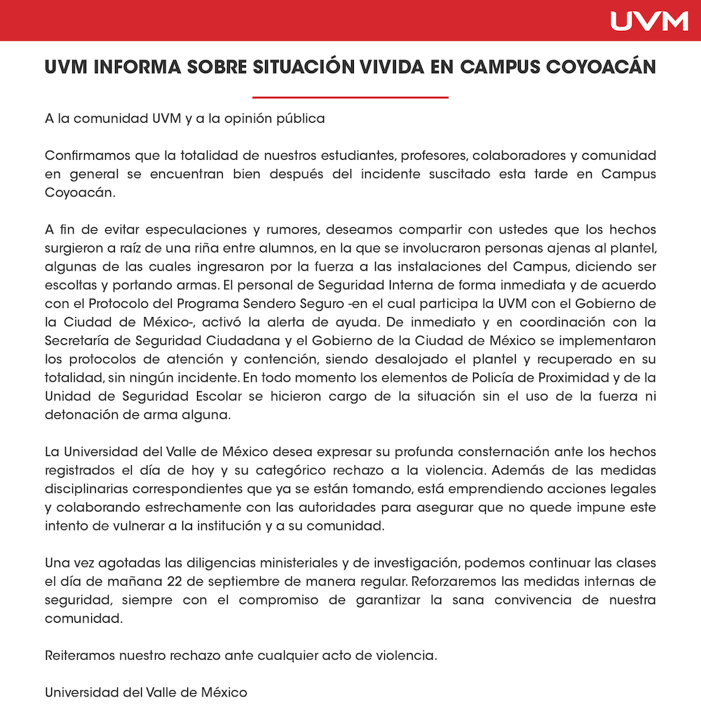 Riñas, armas y testimonios: ¿Qué pasó en la UVM de Coyoacán?