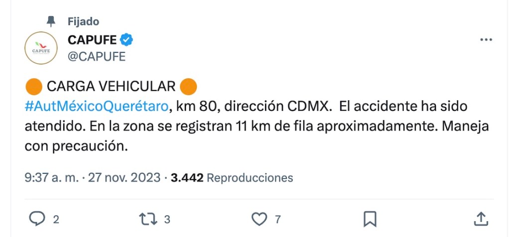 11 km de fila después de una carambola en la autopista México-Querétaro