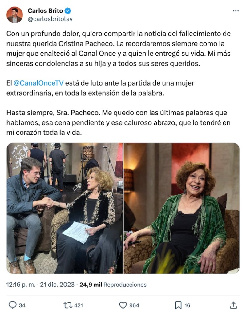 Y sí, aquí nos tocó vivir: Murió Cristina Pacheco, la entrañable periodista mexicana