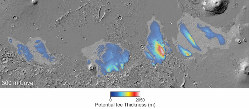 Depósitos de agua congelada en Marte.