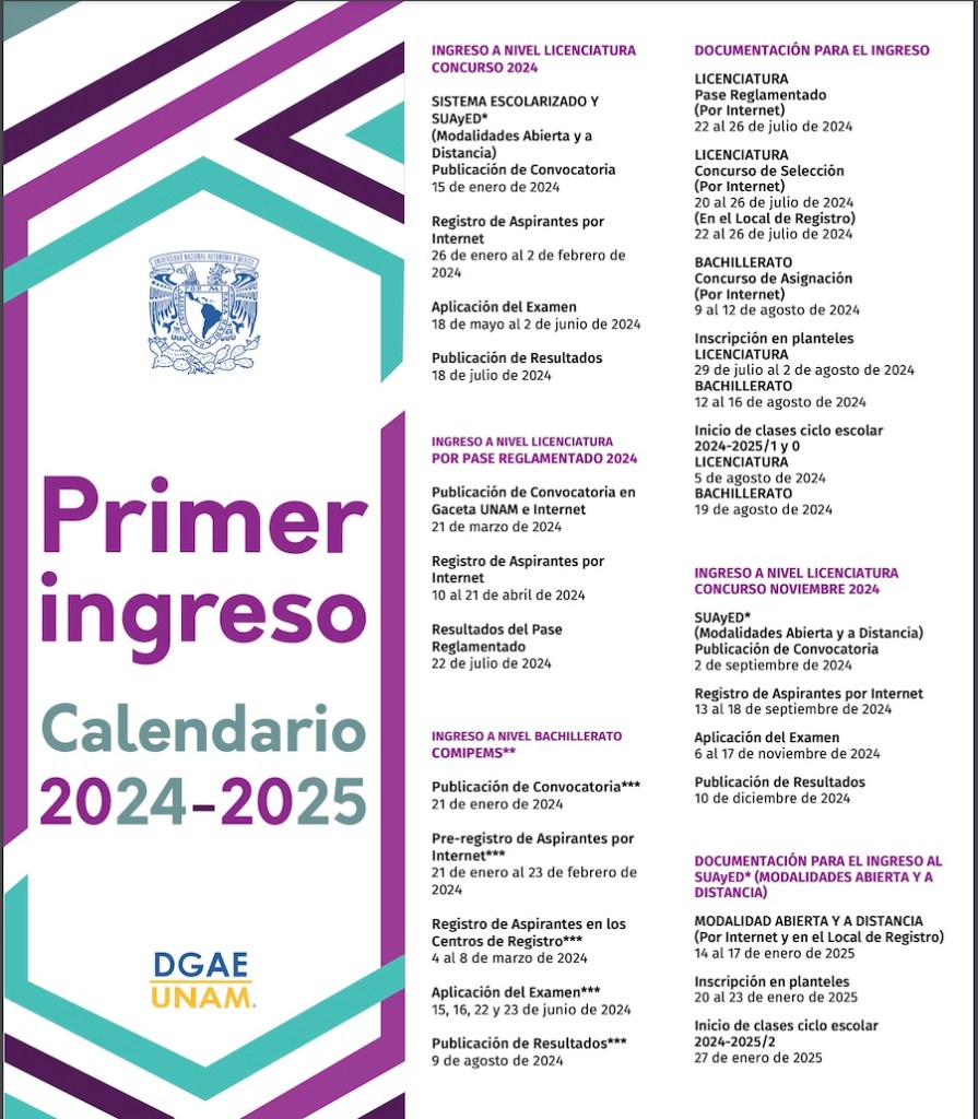 Fechas importantes de la convocatoria para el examen de Licenciatura de la UNAM 2024