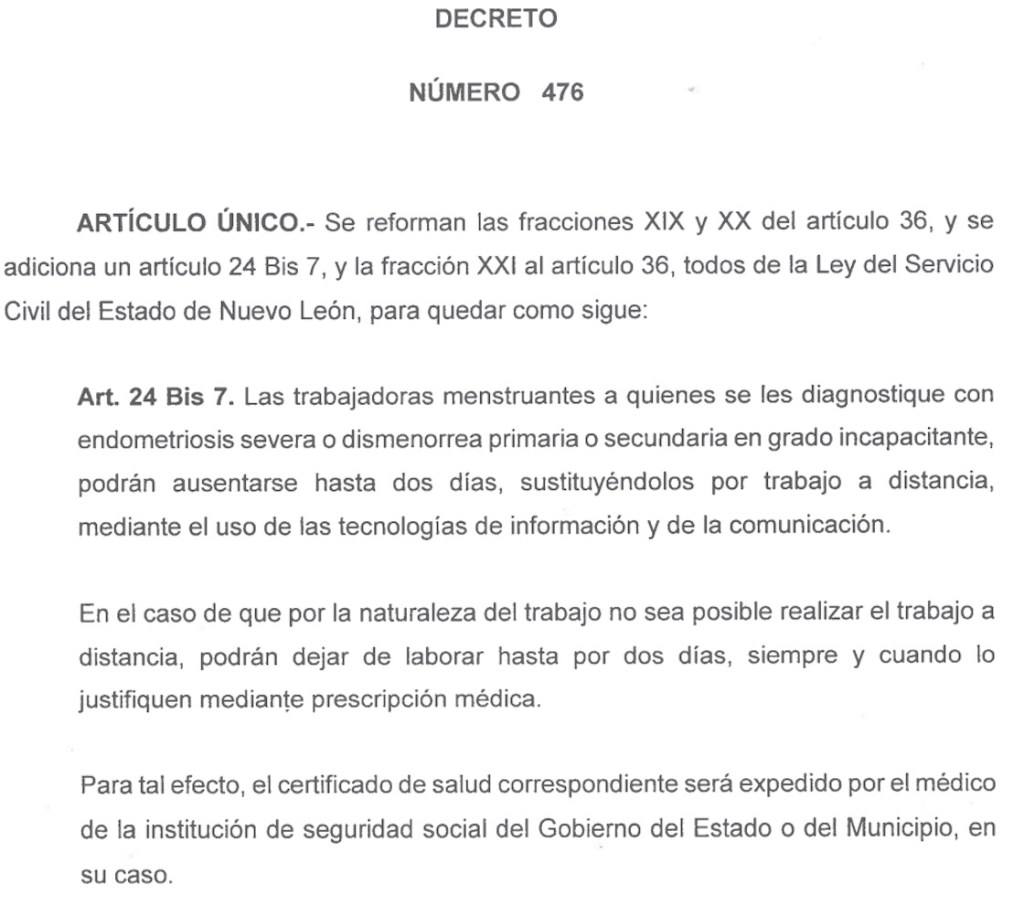 Nuevo León ya da permisos para faltar en el trabajo por menstruación