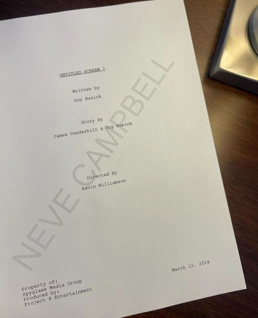 Imagen del guion de Neve Campbell de 'Scream VII'