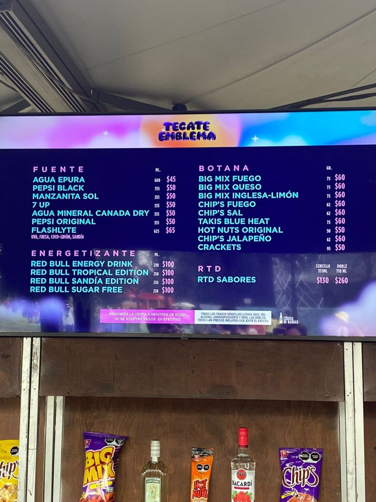 Precios de las bebidas en el Tecate Emblema 2024