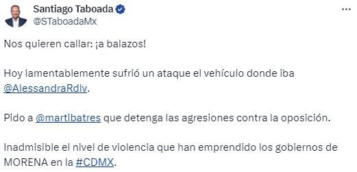 Alessandra Rojo de la Vega, candidata por la Cuauhtémoc, denuncia atentado
