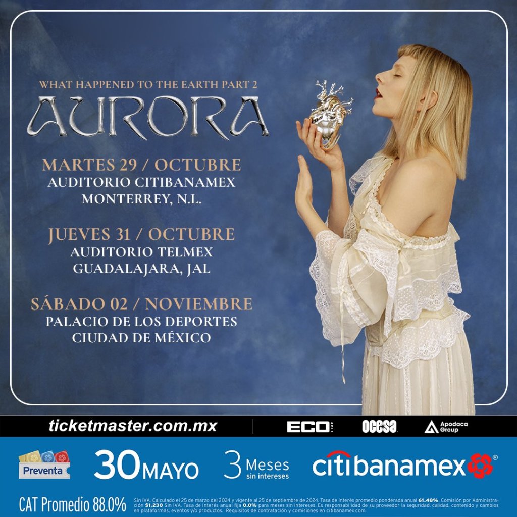 Aurora anuncia conciertos en CDMX, Guadalajara y Monterrey: Fechas, venues, boletos y más