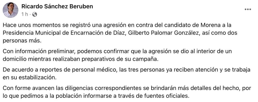 El ataque contra un candidato en Jalisco.