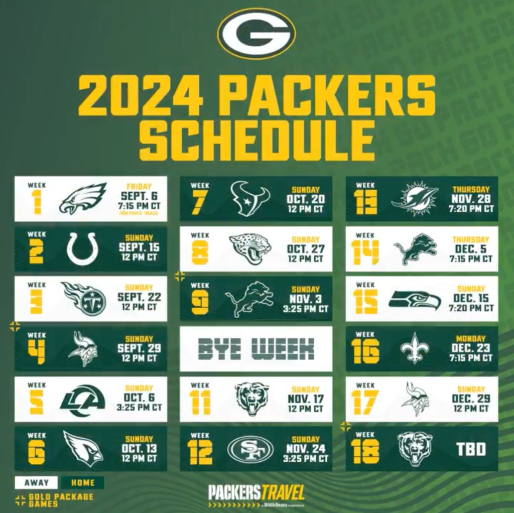 Calendario Green Bay Packers