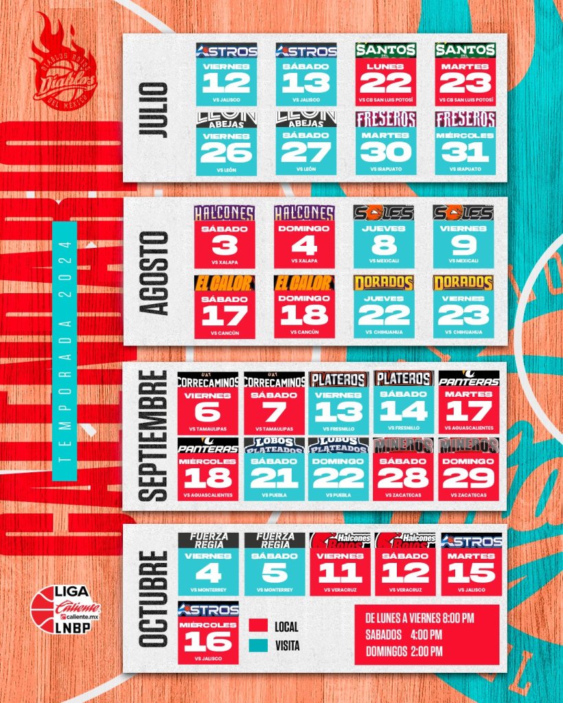 Calendario Diablos Rojos del México