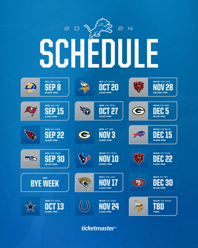 Calendario Detroit Lions 2024