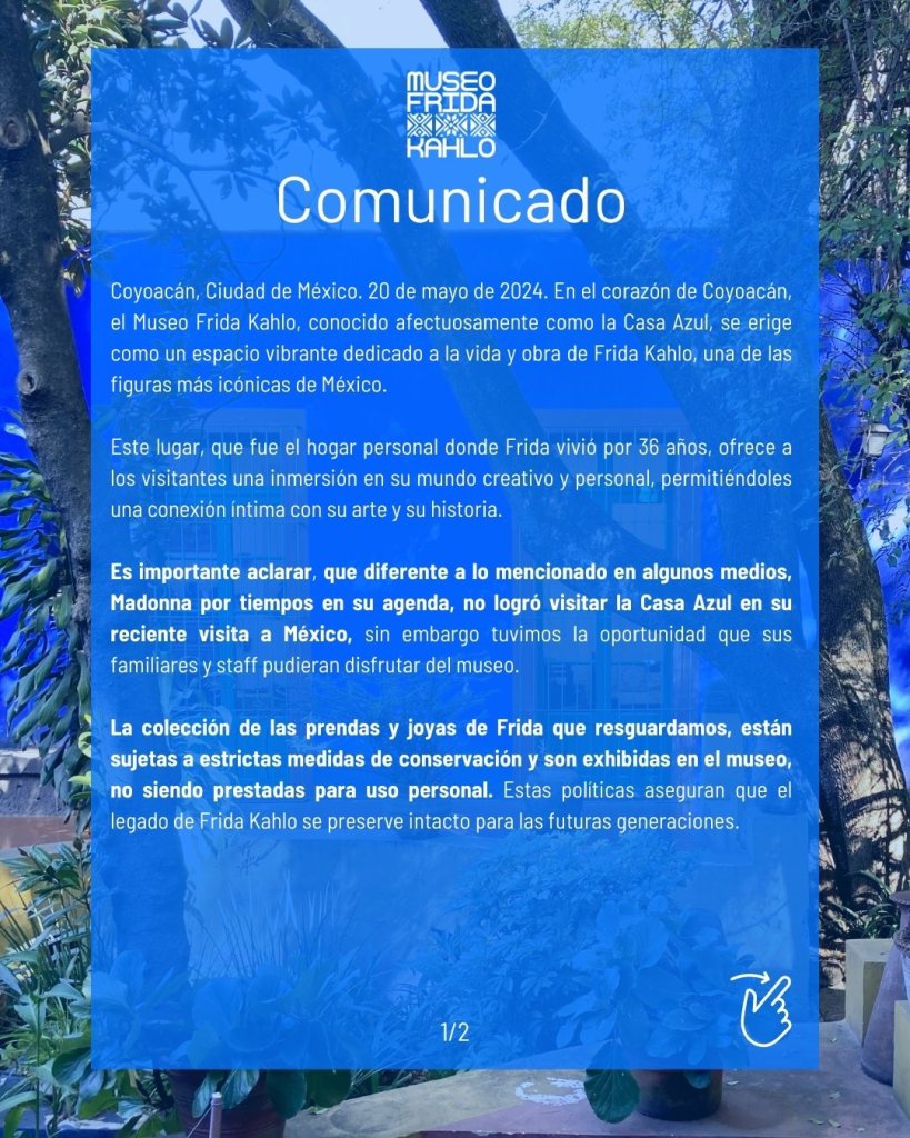 Comunicado del Museo Frida Kahlo.