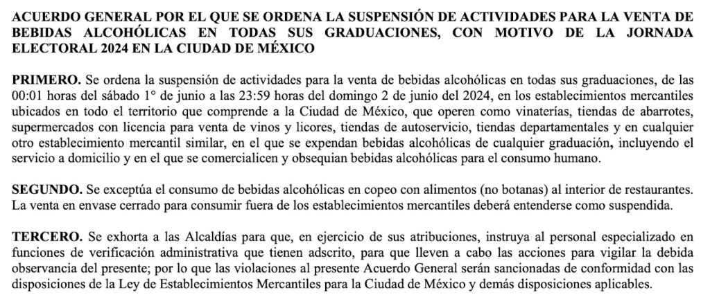 Acuérdense que el día de las Elecciones 2024 tenemos Ley Seca y en cada Estado es diferente