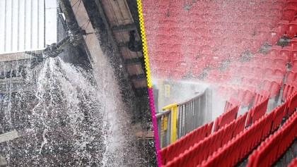 ¡Urge remodelación! Las goteras en el Old Trafford convirtieron la lluvia en cascadas