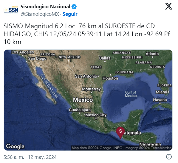 Sismo magnitud 6.2 en Chiapas y Guatemala