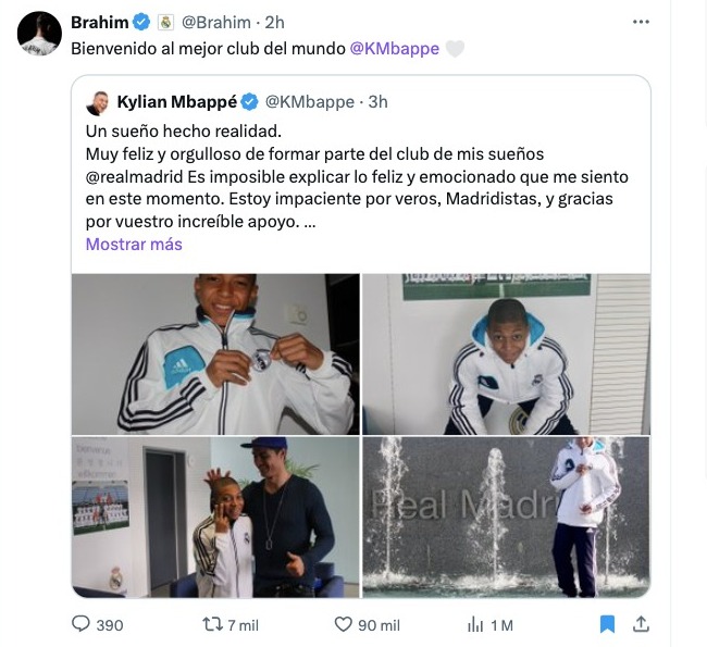 Brahim da la bienvenida a Mbappé