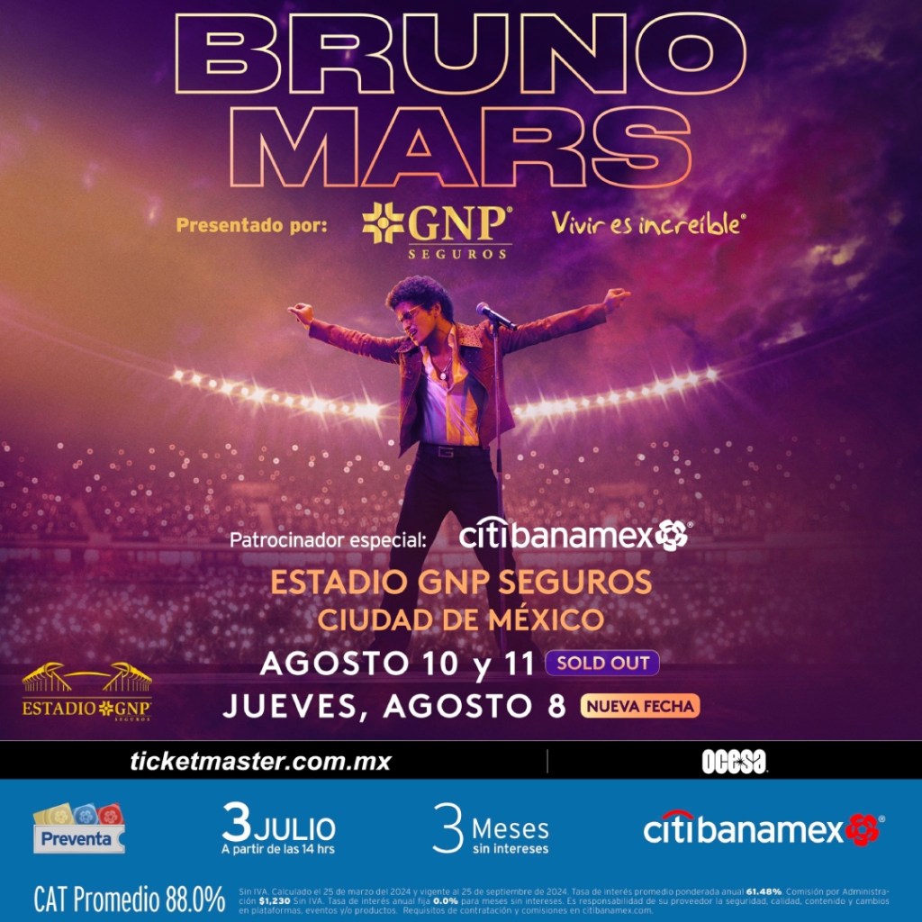 Bruno Mars anuncia conciertos en México para inaugurar el Estadio GNP Seguros: Fecha, boletos y lo que debes saber