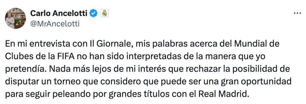 El mensaje de Carlo Ancelotti 