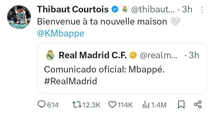 Courtois da la bienvenida a Mbappé a su nueva casa