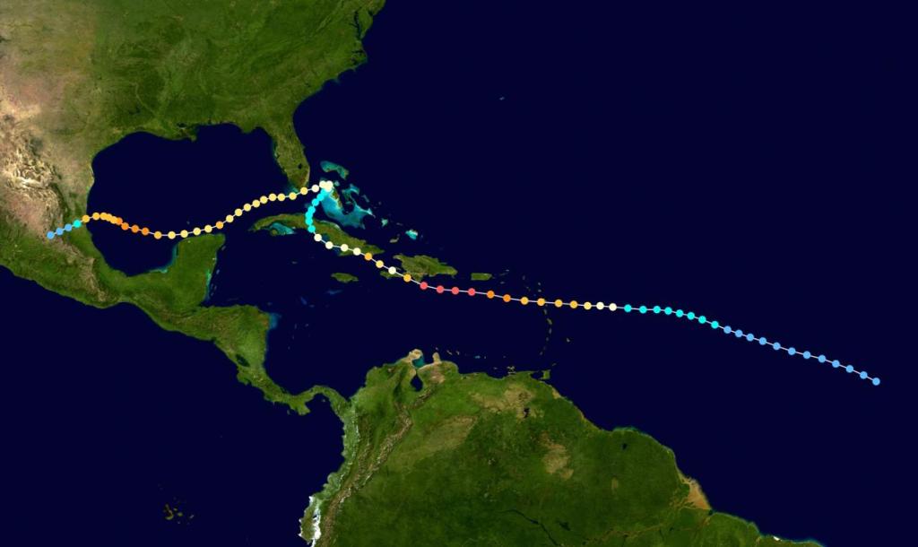 La trayectoria del huracán Inés