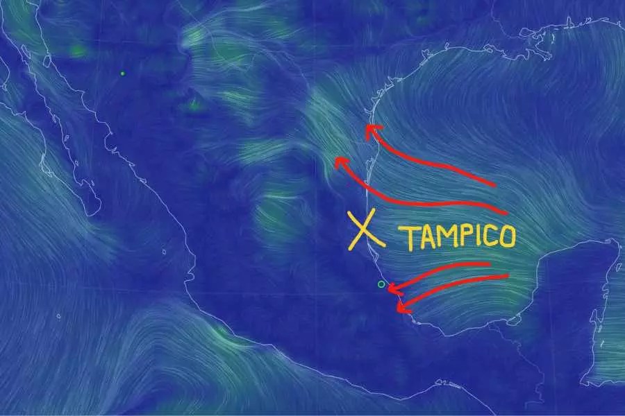 Un mapa que explica los huracanes en Tampico