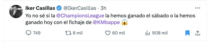 Iker Casillas celebra el fichaje de Mbappé