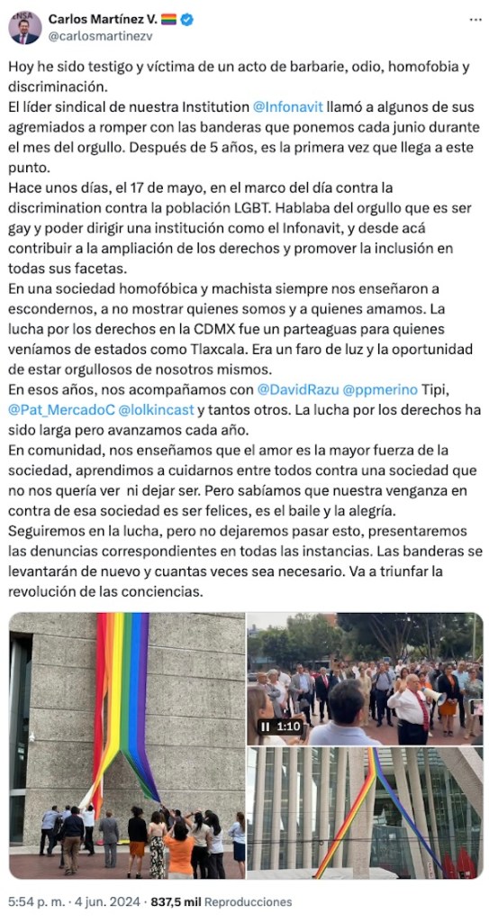 Besotón en INFONAVIT después de que líder sindical rompiera bandera LGBT+