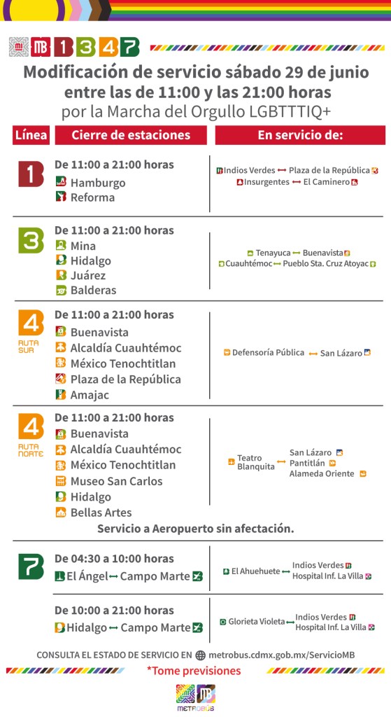 Las estaciones cerradas del Metrobús por la marcha LGBT CDMX