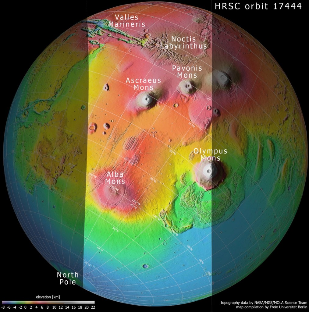 La superficie de Marte que tiene más volcanes