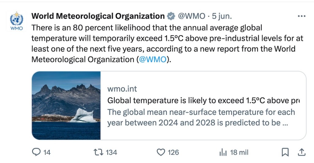 Temperatura de la Tierra aumentará por encima del límite antes de 2030