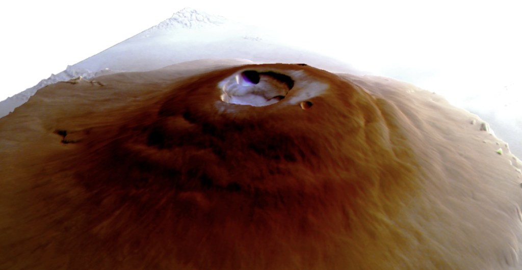 Encontraron escarcha de hielo en la cima de un volcán de Marte.