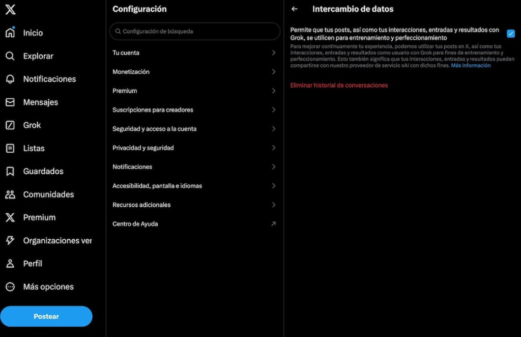 Pasos para no permitir que Grok utilice tus publicaciones.