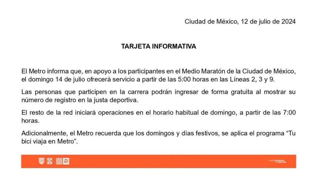 Ruta, Metro y calles cerradas del Medio Maratón de CDMX 2024