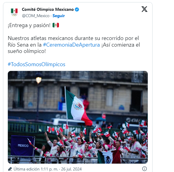 Aparición de México en la inauguración de los Juegos Olímpicos de París 2024