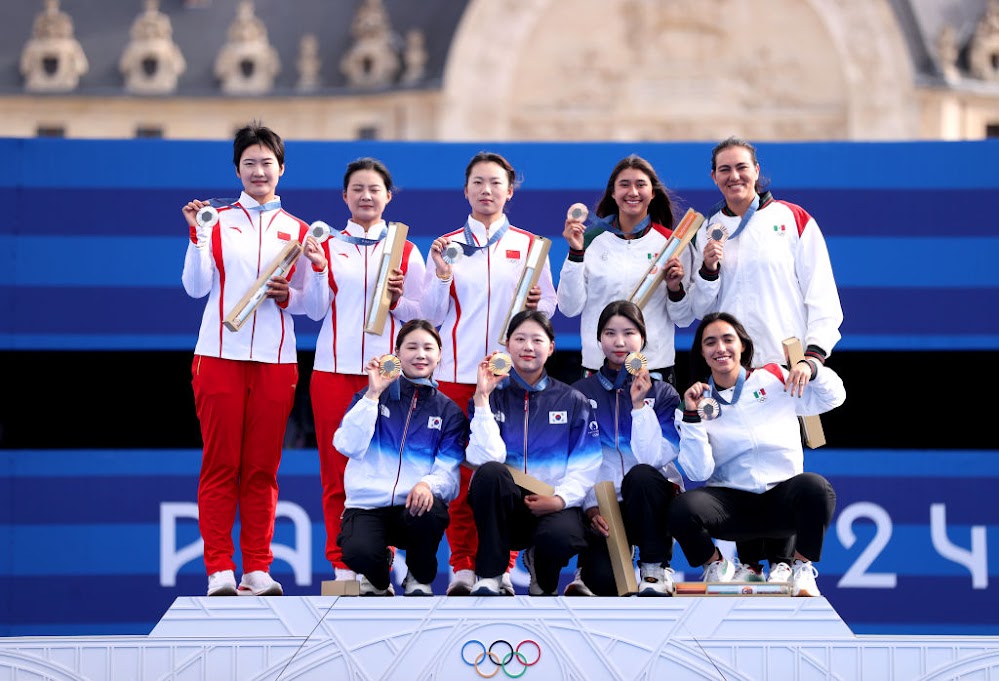 Podio del tiro con arco femenil por equipos en París 2024