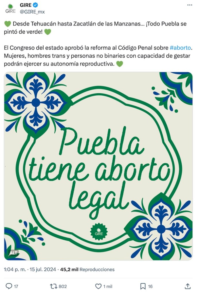 Puebla hace historia despenalizando el aborto