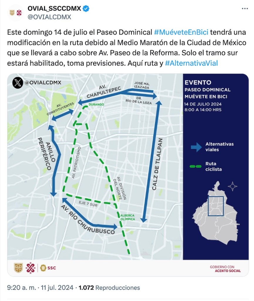 Ruta y calles cerradas del Medio Maratón de CDMX 2024