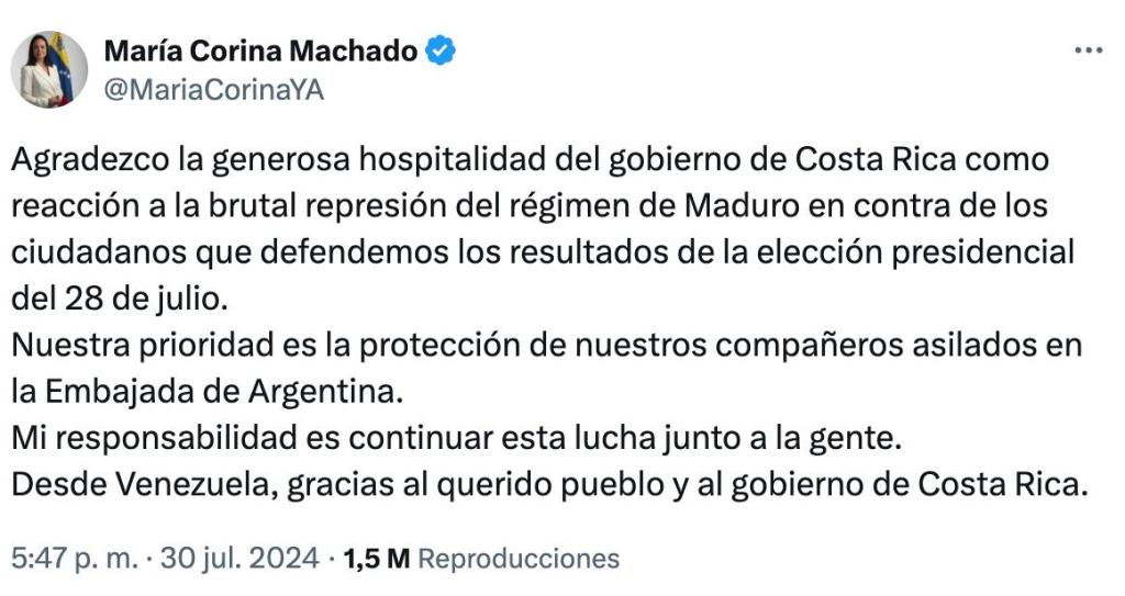 María Corina Machado, líder opositora de Venezuela