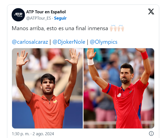 Alcaraz vs Djokovic: Fecha y horario para ver la final por el oro del Tenis en París 2024