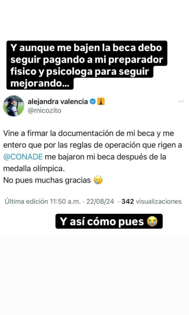 Conade quita beca a Alejandra Valencia tras ser medallista en París 2024