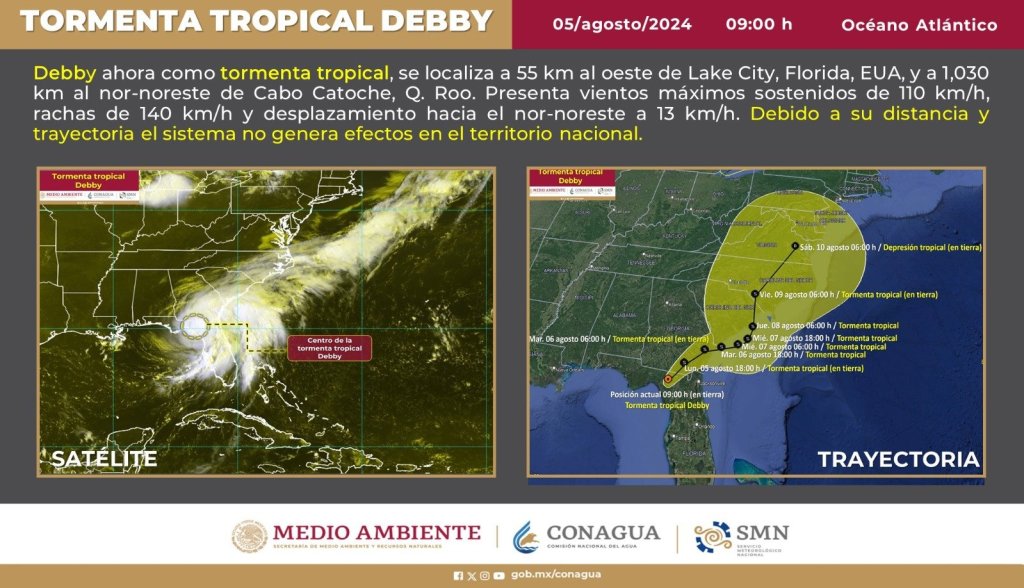 La trayectoria de Debby.