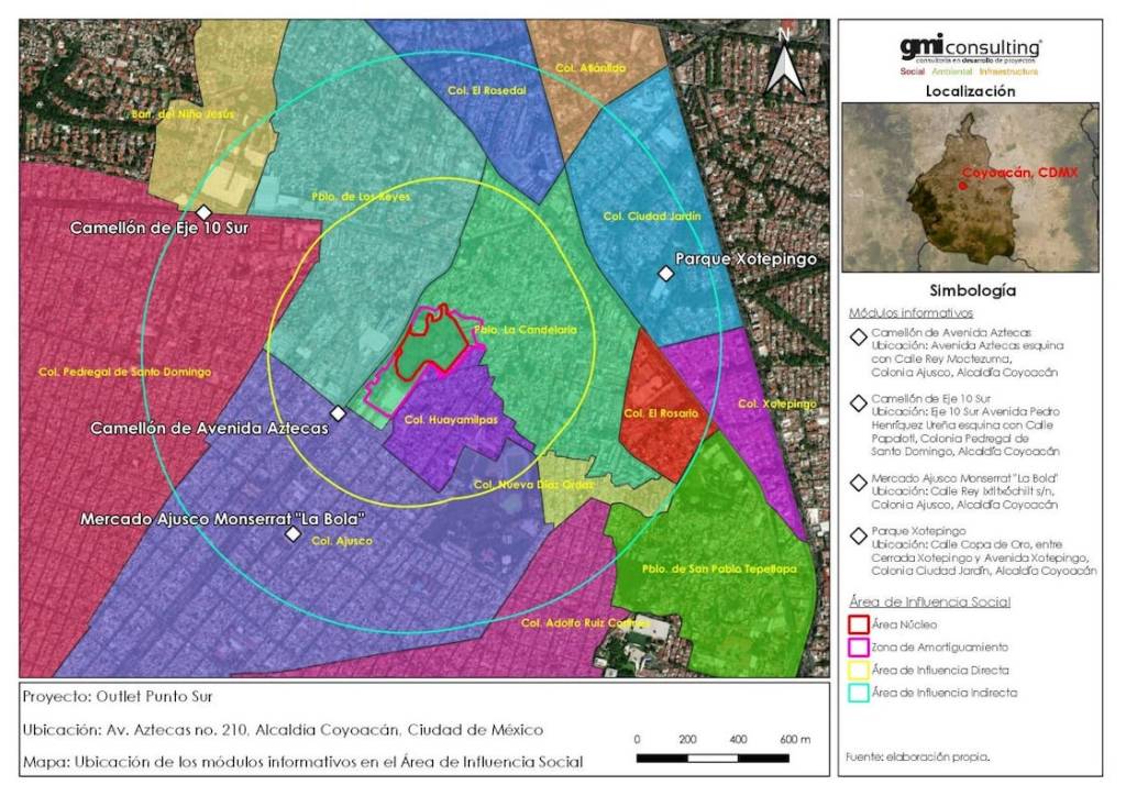 Información de la ubicación y construcción de la plaza en Coyoacán que les entregó GMI Consulting