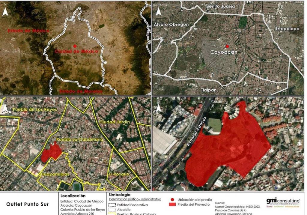 Información de la ubicación y construcción de la plaza en Coyoacán que les entregó GMI Consulting