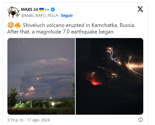 Videos e imágenes: Sismo en Kamchatka y erupción del volcán Shiveluch en Rusia