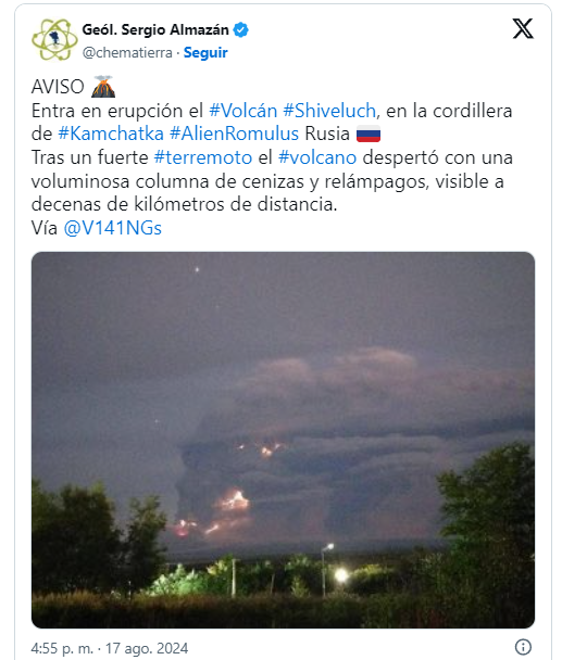 Videos e imágenes: Sismo en Kamchatka y erupción del volcán Shiveluch en Rusia