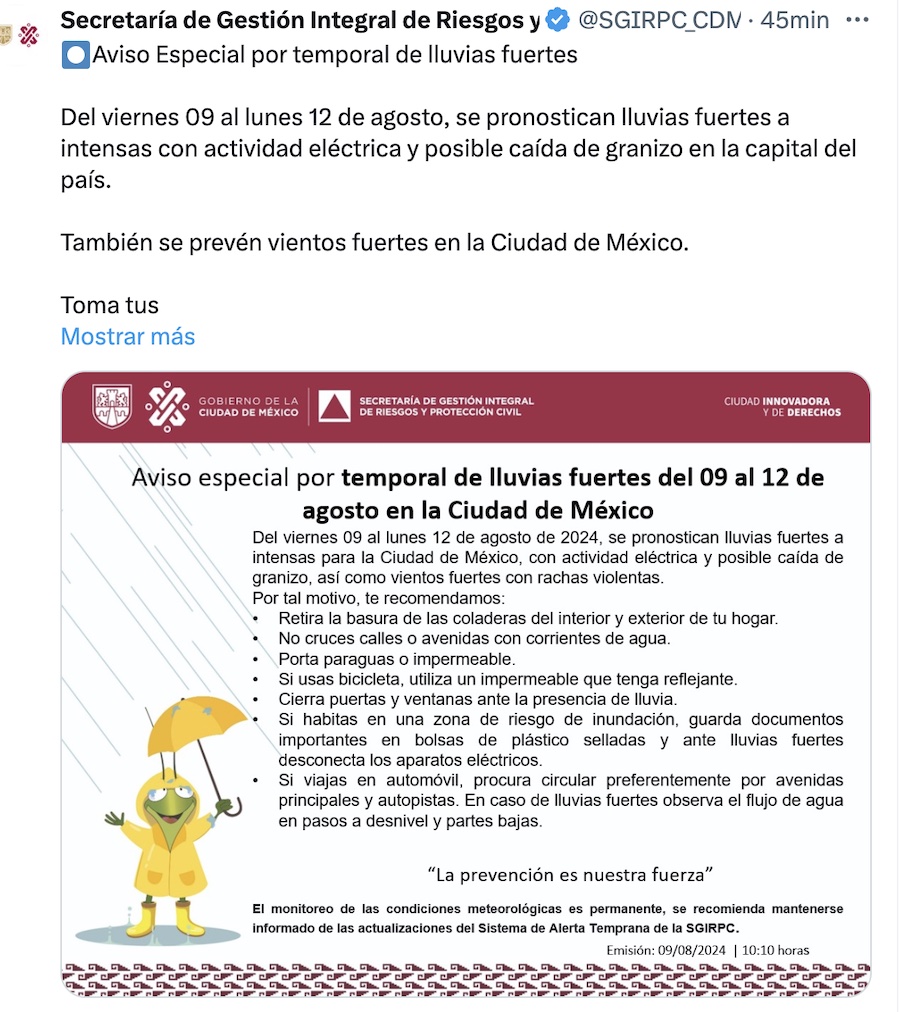 Alerta por temporal de lluvias intensas: 4 días de tormentas en más de 10 estados de México, ¿y CDMX?